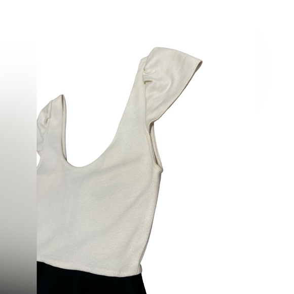 Alice + Olivia sz 2 Peplum Sexy Work Dress Cream Top Black Pencil Skirt Dress - Picture 8 of 11